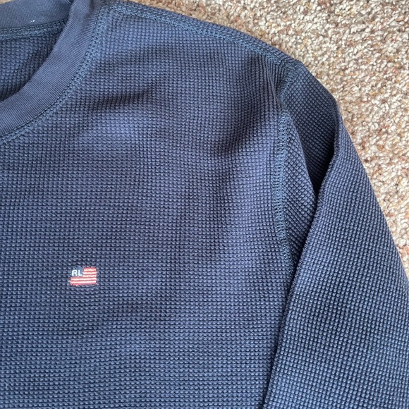 Vintage 90s Polo Jeans Navy Blue Thermal‎ Waffle Knit Crewneck Long Sleeve Shirt - Picture 2 of 4